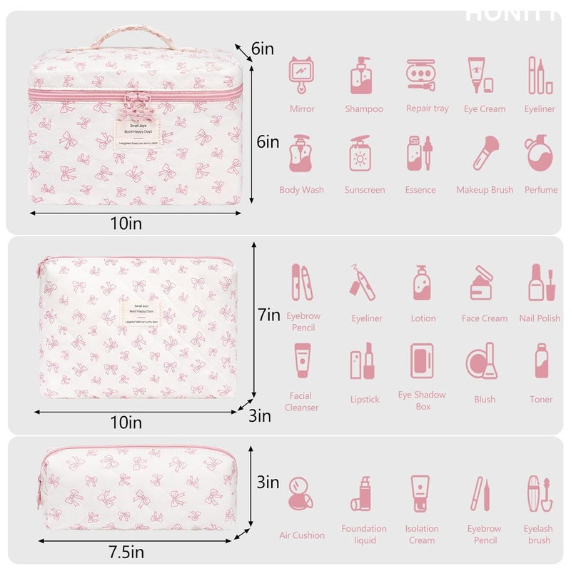 honitty Makeup Bag,Quilted Cosmetic Bags,Large Floral Make Up Organize bag,Makeup Bag Set for Women,Flower Travel Toiletry Bag - Image 2